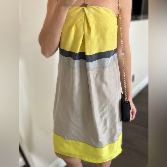 Reiss Strapless Silk Dress in Yellow and Gray Sz 6 - Picture 4 of 15